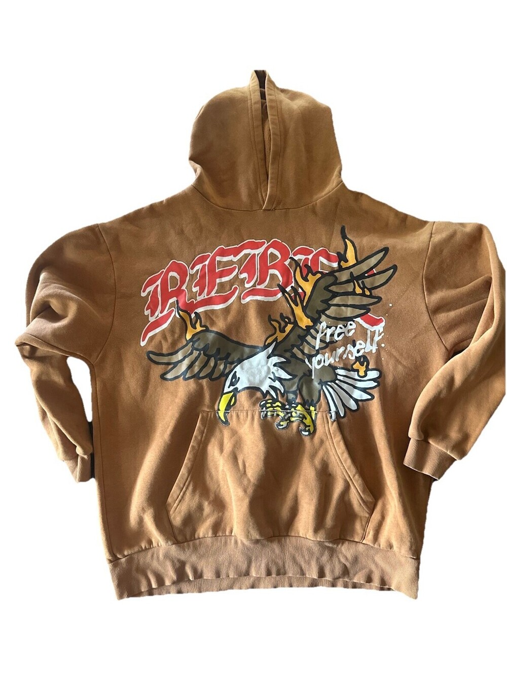 PacSun XL Brown Eagle Graphic Hoodie Free Yourself Streetwear Y2K